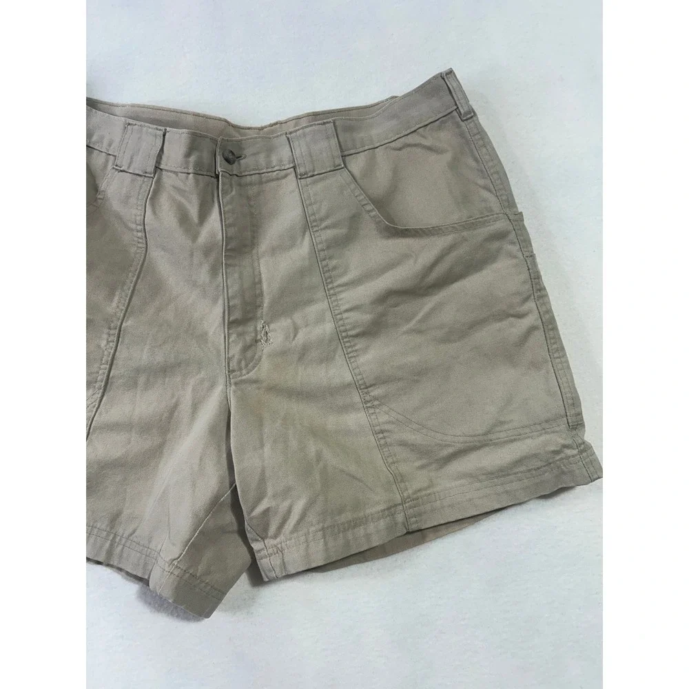 Woolrich Mens Khaki Tan Canvas Utility Hiking Shorts Size 40 Multi Pocket Cotton